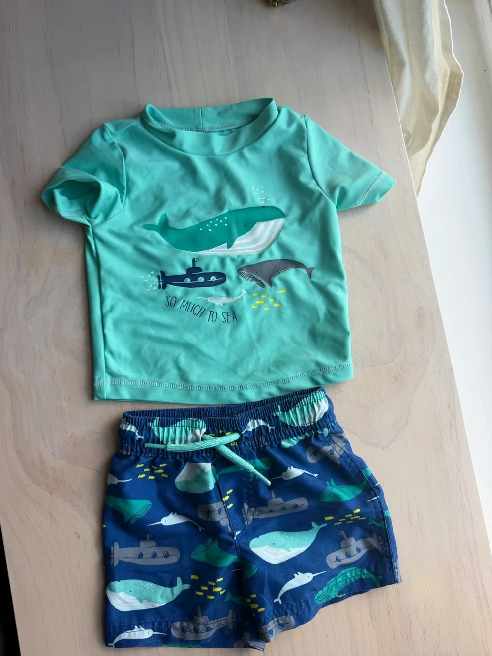 Carters Whale Swim Set - Mint Top & Navy Shorts